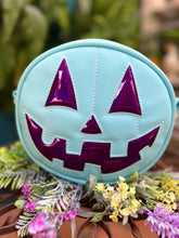 Load image into Gallery viewer, Handcrafted Small Happy face Robbins egg blue and glitter purple