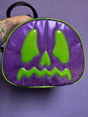 Handcrafted Scared stiff Pumpkin bag Purple Glitter and Green Glitter-Crossbody-Discontinued
