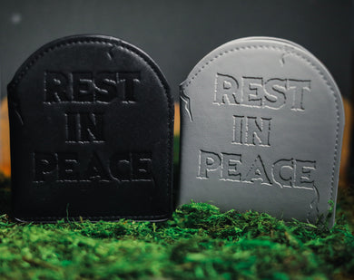 Black and grey headstone wallets debossed with 
