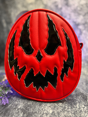 Hand Crafted : The Jackal Pumpkin bag Red and Patent black Vinyl