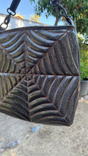 Load image into Gallery viewer, Hand Crafted La Araña grey Glitter and Orange Glitter crossbody bag