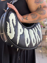 Load image into Gallery viewer, Handcrafted Spiked Spooky bag Glow in the Dark with spiderwebs