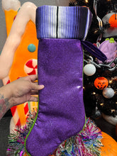 Load image into Gallery viewer, Creepmas Stocking: Cyclops  stocking purple glitter green glitter serape