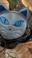 Load image into Gallery viewer, Hand Crafted Kitten Bag Black and blue  glitter