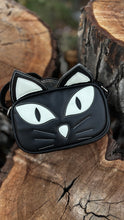 Load image into Gallery viewer, Hand Crafted : Small square Bag Black Halloween kitty Kitten black and glow in the dark