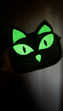 Load image into Gallery viewer, Hand Crafted : Small square Bag Black Halloween kitty Kitten black and glow in the dark