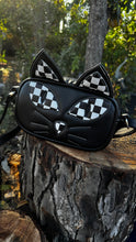 Load image into Gallery viewer, Hand Crafted : Small square Bag Black Halloween kitty Kitten black checkered