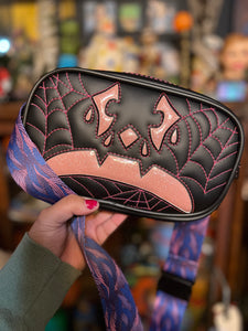 Hand Crafted : Small square sad pumpkin Bag Black and pink