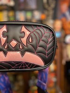 Hand Crafted : Small square sad pumpkin Bag Black and pink