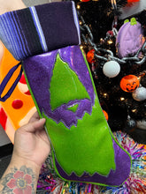 Load image into Gallery viewer, Creepmas Stocking: Cyclops  stocking purple glitter green glitter serape