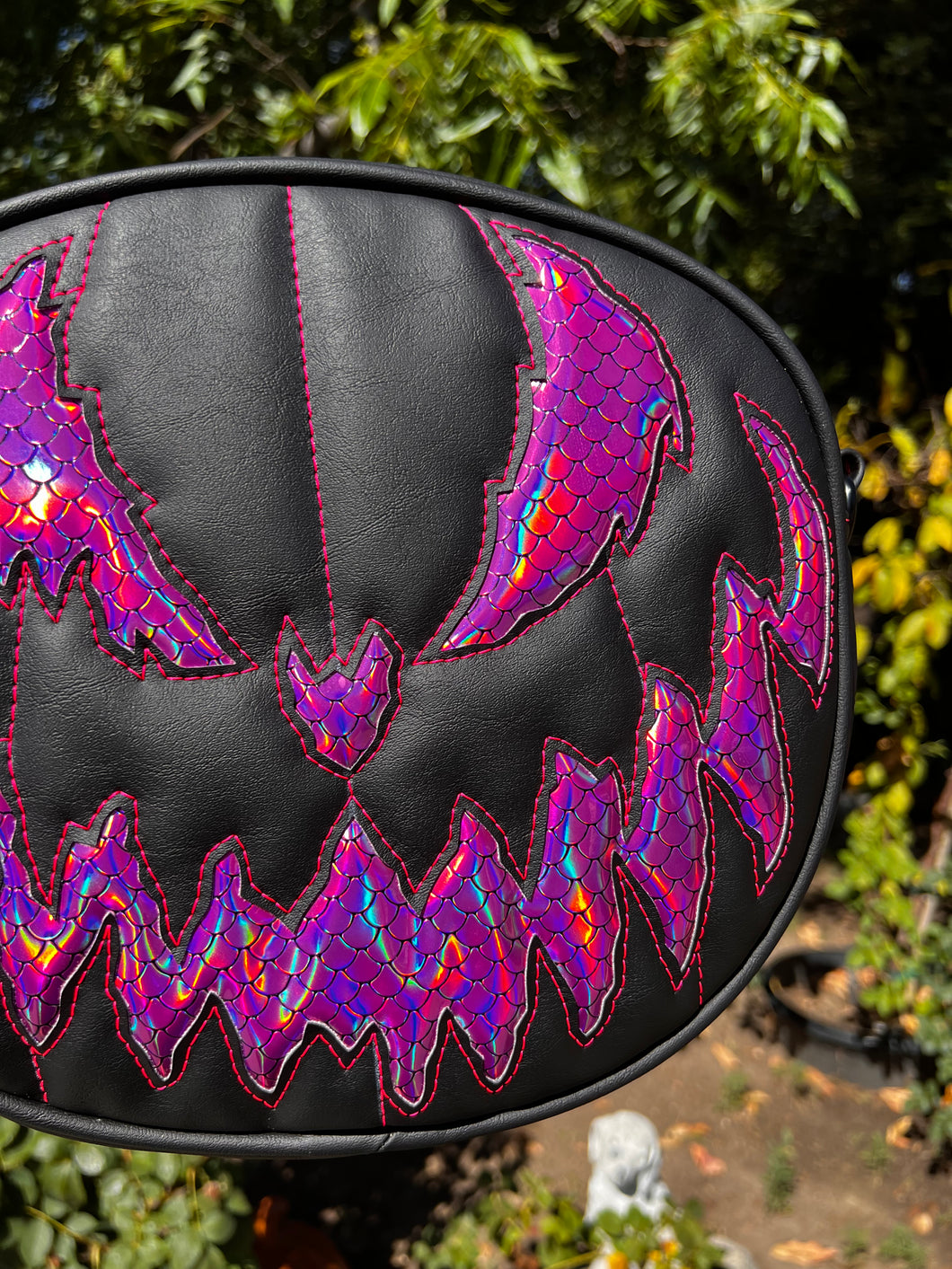 Handcrafted Bad Company Bag: Black and Iridescent Pink Mermaid scales