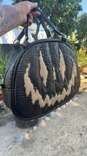 Load image into Gallery viewer, Handcrafted Too Bad Pumpkin bag Black Croc with Gold accents and champagne