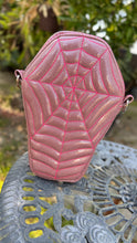 Load image into Gallery viewer, Handcrafted Spiderweb Coffin bag- Glitter Pink