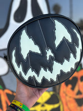 Load image into Gallery viewer, Handcrafted Stark Raving Bag: Matte Black &amp; White Glow-in-the-Dark Face