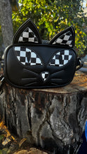 Load image into Gallery viewer, Hand Crafted : Small square Bag Black Halloween kitty Kitten black checkered