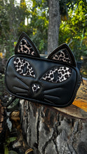 Load image into Gallery viewer, Hand Crafted : Small square Bag Black Halloween kitty Kitten black and leopard