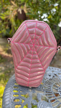 Load image into Gallery viewer, Handcrafted Spiderweb Coffin bag- Glitter Pink