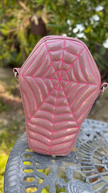 Handcrafted Spiderweb Coffin bag- Glitter Pink