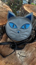 Load image into Gallery viewer, Hand Crafted Kitten Bag Black and blue  glitter
