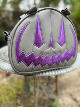 Load image into Gallery viewer, Handcrafted MissChievous Handbag- Grey and Purple glitter