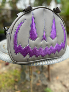Handcrafted MissChievous Handbag- Grey and Purple glitter