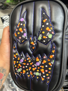 Handcrafted: Side Bag black and candy print
