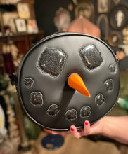 Load image into Gallery viewer, Handcrafted Goth Snowman bag: Black with glitter black and orange nose
