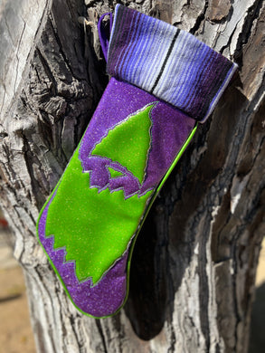 Creepmas Stocking: Cyclops  stocking purple glitter green glitter serape