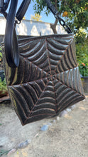 Load image into Gallery viewer, Hand Crafted La Araña grey Glitter and Orange Glitter crossbody bag
