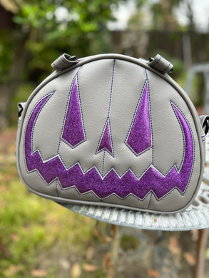 Handcrafted MissChievous Handbag- Grey and Purple glitter