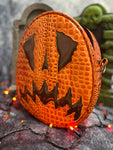 Handcrafted Scaredy Cat Bag: Orange Gradient Crocodile skin and Glitter Brown