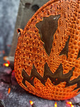 Handcrafted Scaredy Cat Bag: Orange Gradient Crocodile skin and Glitter Brown