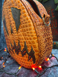 Handcrafted Scaredy Cat Bag: Orange Gradient Crocodile skin and Glitter Brown