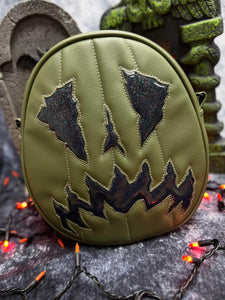 Handcrafted Scaredy Cat Bag: Olive Green and Cosmic Glitter