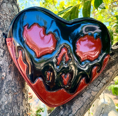 Handcrafted Mad for You Poisonous Heart Bag: Patent Black & Deep glitter Red