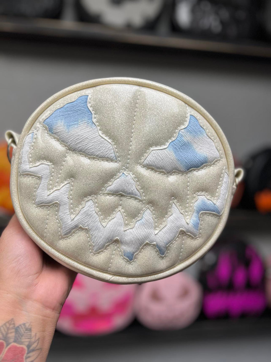 Sale Handcrafted Rotten Baby Small White Glitter and BLue Cow print