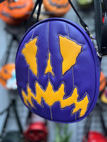 Handcrafted Scaredy Cat Bag: Eggplant and Yellow