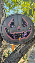 Load image into Gallery viewer, Handcrafted All Hallows Eve Pumpkin Crossbody- charcoal, mauve and floral