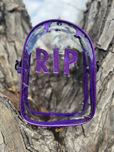 Hand Crafted : Concert RIP head stone Bag- Large purple