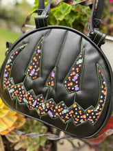 Load image into Gallery viewer, Handcrafted MissChievous Handbag- Black and Candy fabric