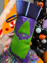 Load image into Gallery viewer, Creepmas Stocking: Cyclops  stocking purple glitter green glitter serape