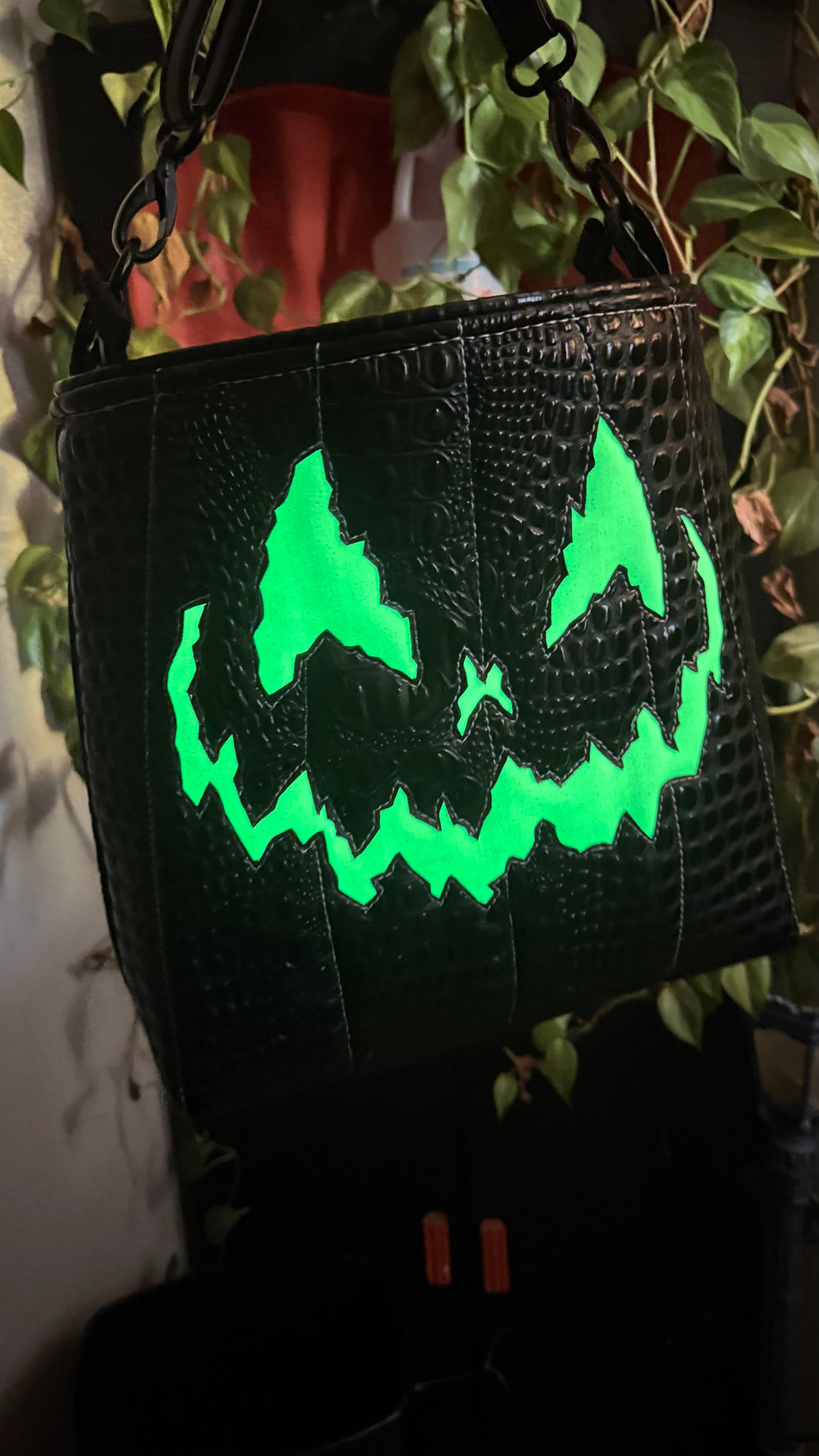 Hand Crafted La Araña Black Croc and Glow in the Dark