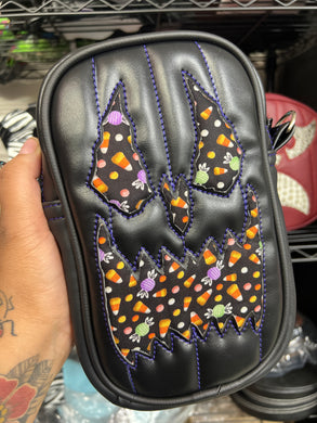Handcrafted: Side Bag black and candy print