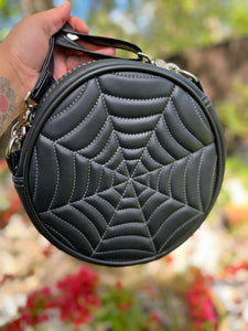 Handcrafted: Ya’llternative Double sided Spiderweb Bag -Black with White stitching- Western Goth/Silver