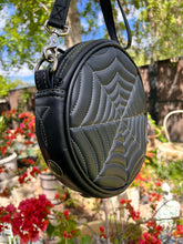 Load image into Gallery viewer, Handcrafted: Ya’llternative Double sided Spiderweb Bag -Black with White stitching- Western Goth/Silver