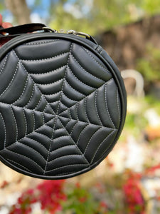 Handcrafted: Ya’llternative Double sided Spiderweb Bag -Black with White stitching- Western Goth/Silver