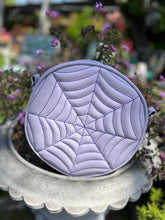 Load image into Gallery viewer, Handcrafted: Double sided Spiderweb Bag -Lavender with purple stitching