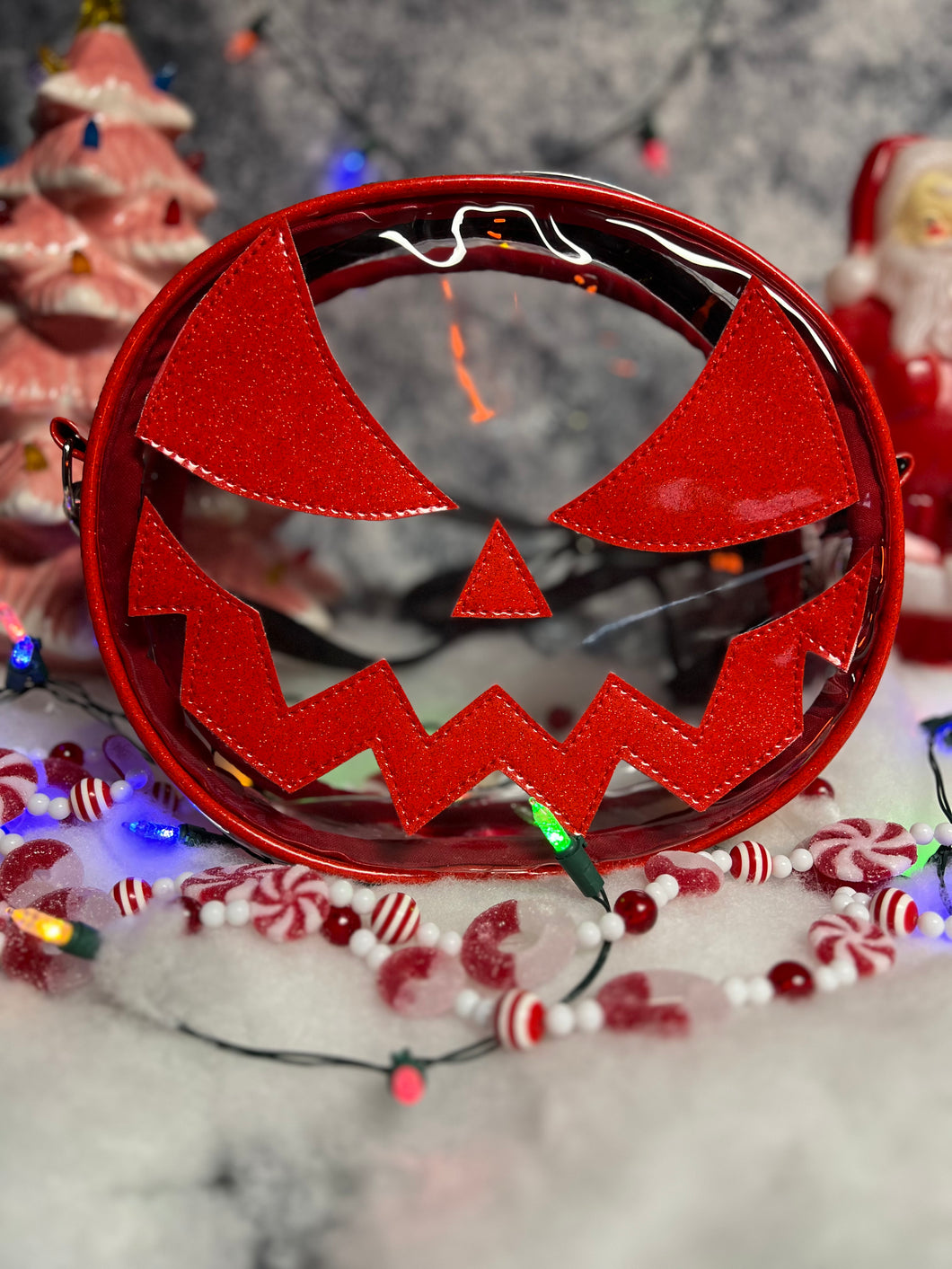 Hand Crafted : Mean Face clear Concert bag with Red face