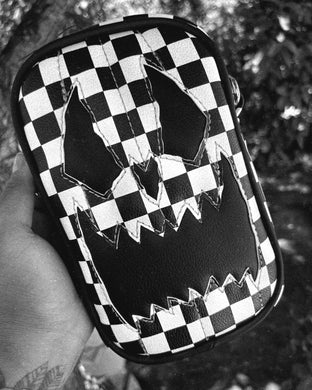 Handcrafted: Side Bag Checkered Black and White and black Vinyl BLACK STITCHING