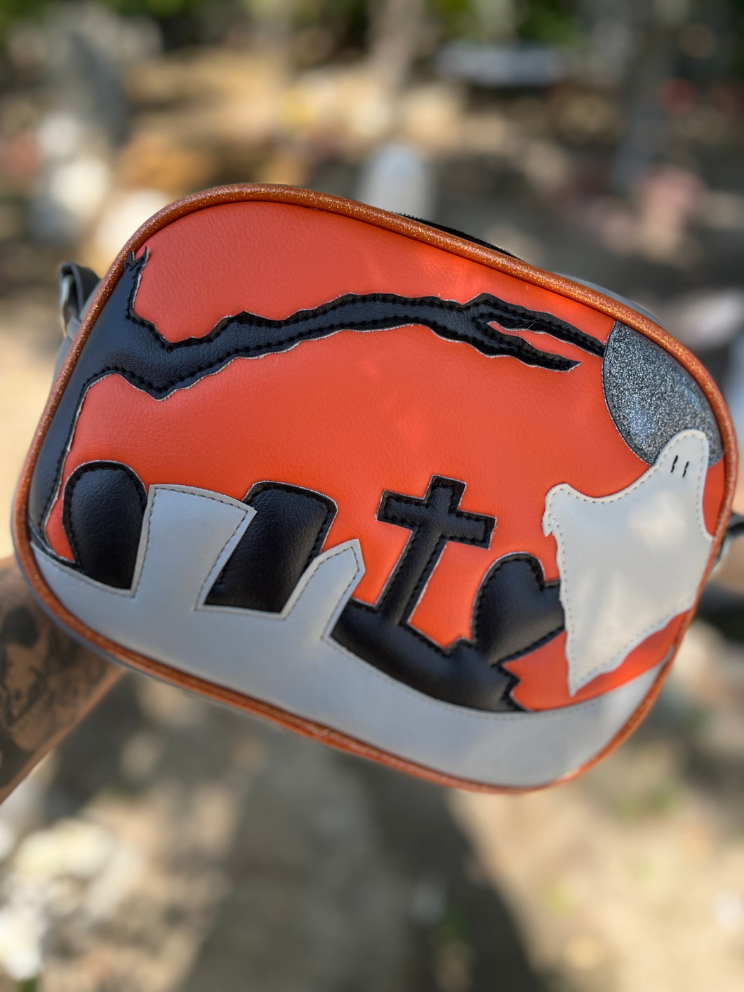Handcrafted Mini Graveyard Ghost Grey with Orange and grey detailing